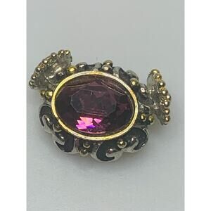 Snap-on Pendant with Large Purple Stone, Gold & Silver Tone